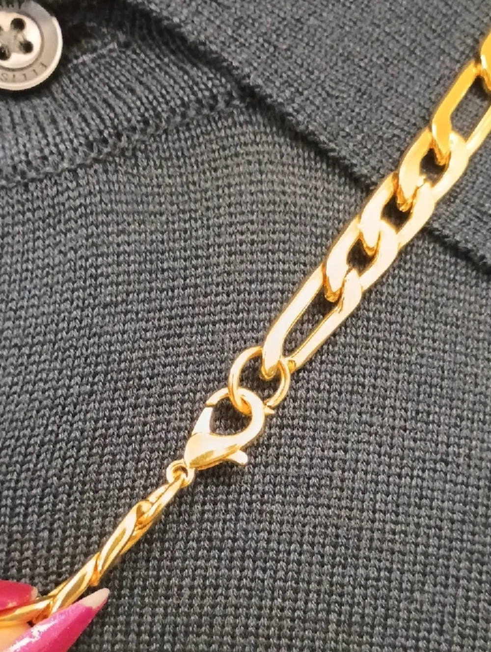 Gold Tone Figaro Chain Necklace 22” Unisex Layering Jewelry